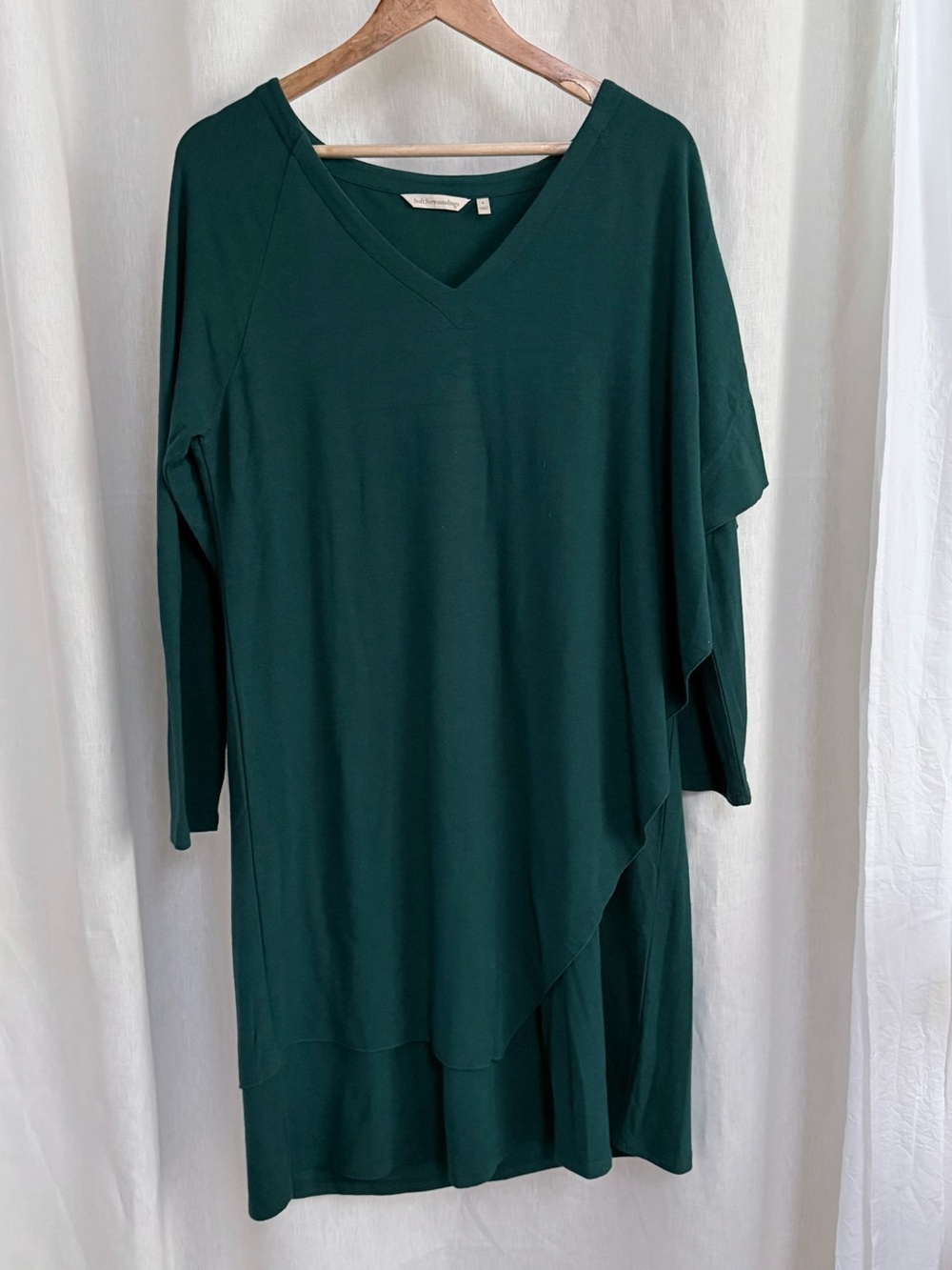 Soft Surroundings Marla Dress L Forest Green Lagenlook Asymmetrical Draped Tunic